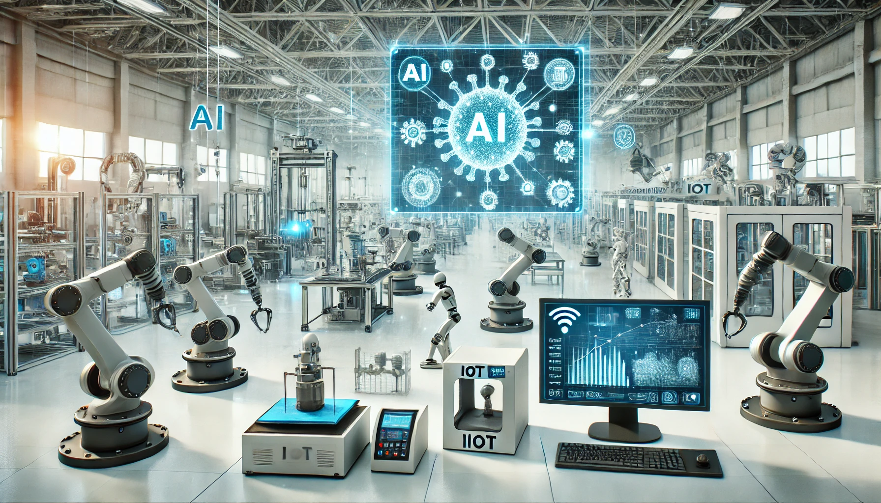 A modern manufacturing factory showcasing the impact of AI and IIoT in smart production.
