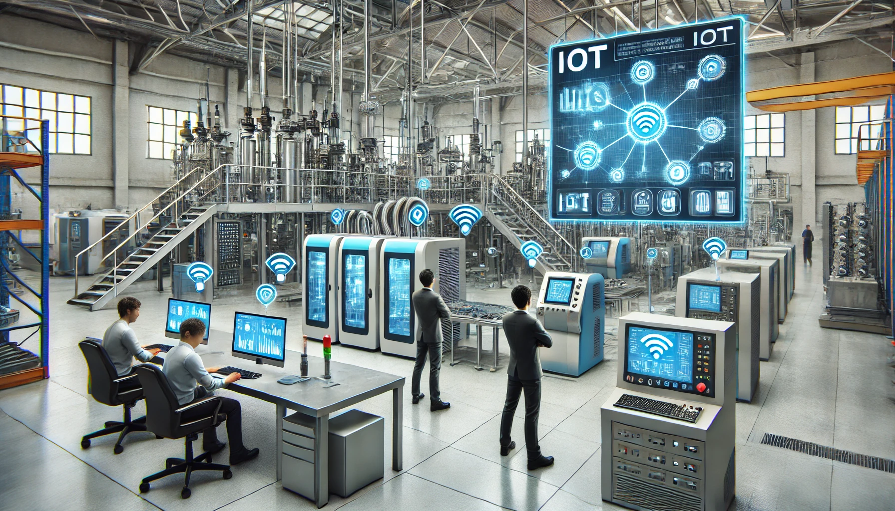 A modern factory floor implementing Industrial IoT technology