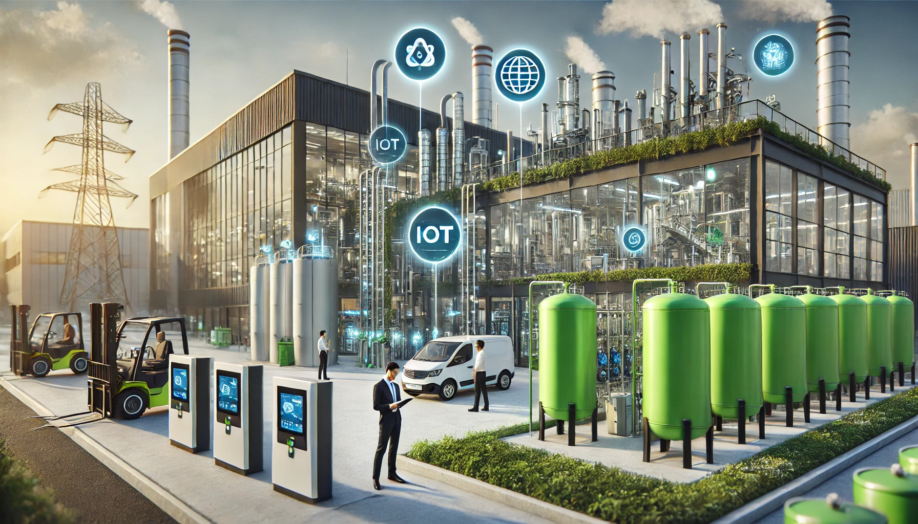 Green technologies in an industrial setting.