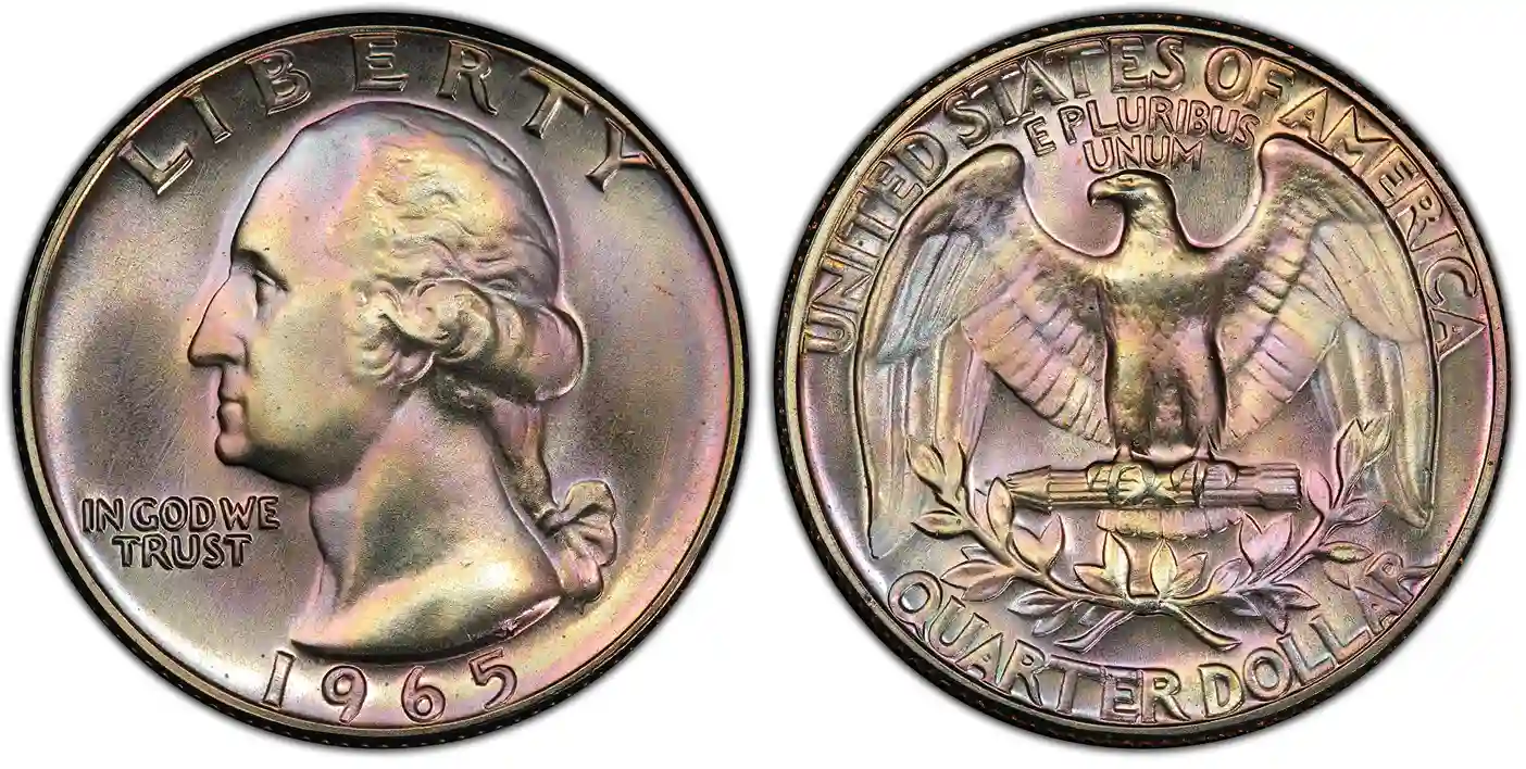 obverse and reverse of the 1965 Washington Quarter